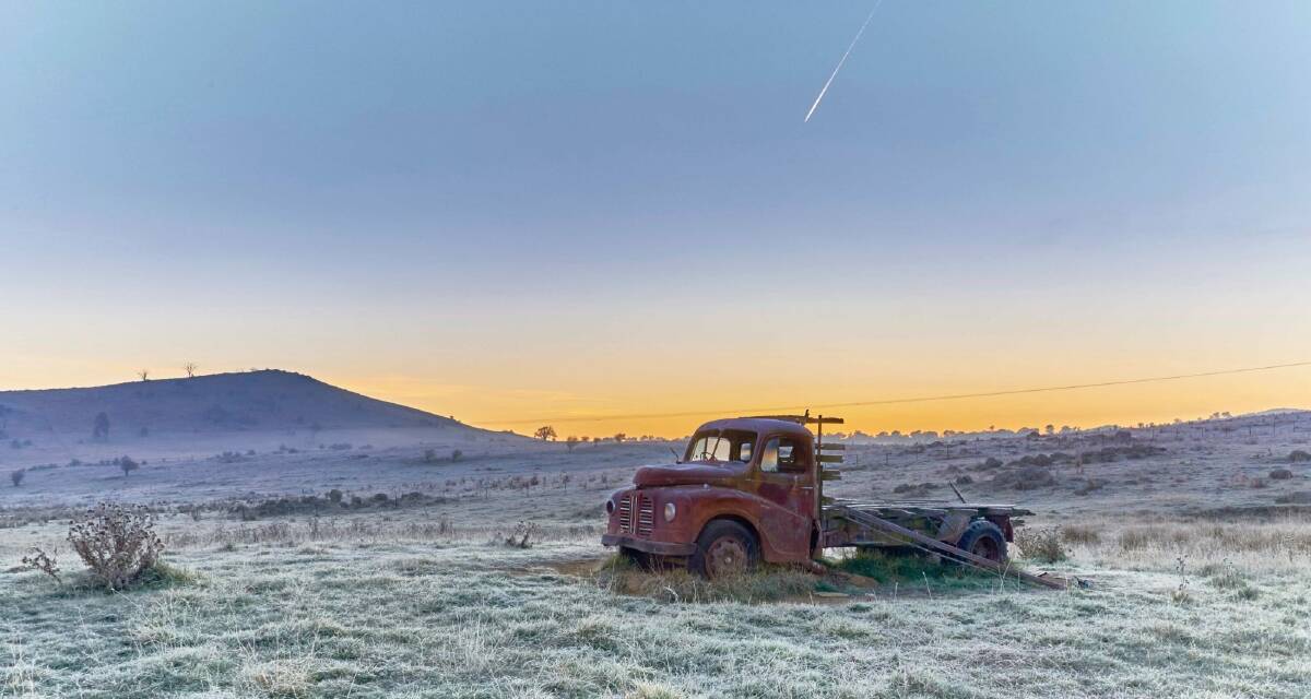 An abandoned truck outside Murrumbateman on a frosty winter morning.  Photo: Phil Staines