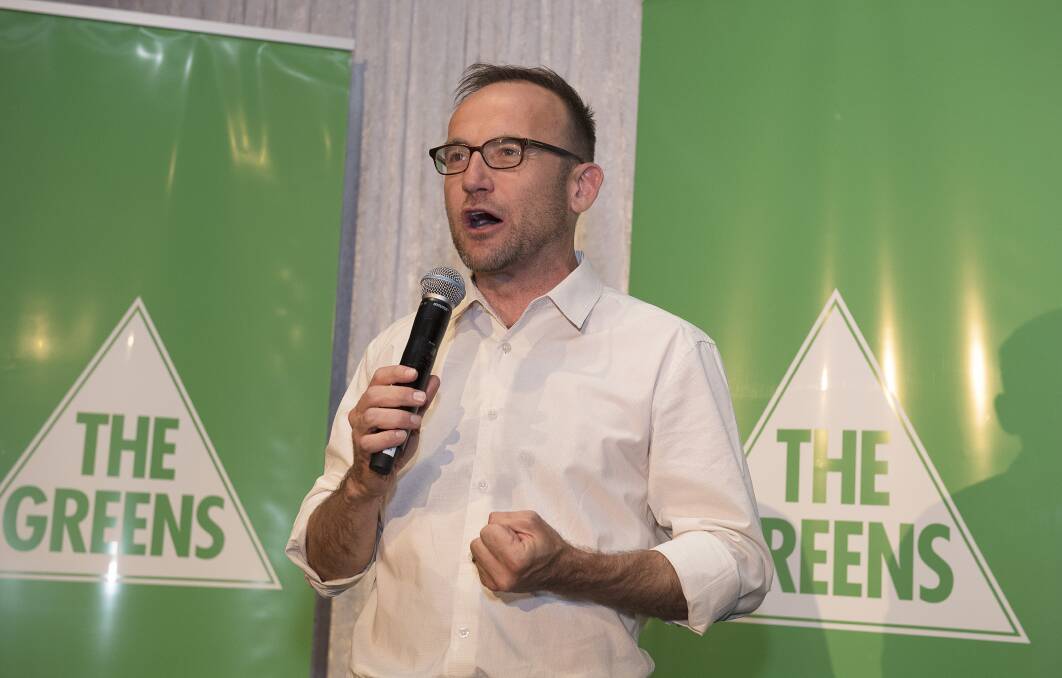 Federal Greens MP Adam Bandt addresses supporters at the Greens election night party in Preston. Photo: AAP