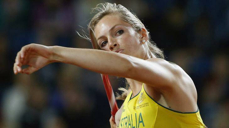 Kelsey-Lee Roberts in action during the javelin final. Photo: Reuters