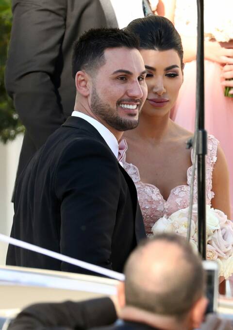 Salim Mehajer and Constance Siaf attend Kat Mehajer's wedding. Photo: Andrew Murray