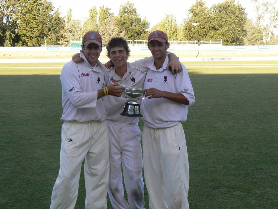 Young guns: Brendan Lyon, Ryan Carters and Nathan Lyon after winning the 2007-08 Douglas Cup with Wests-UC. Photo: Supplied