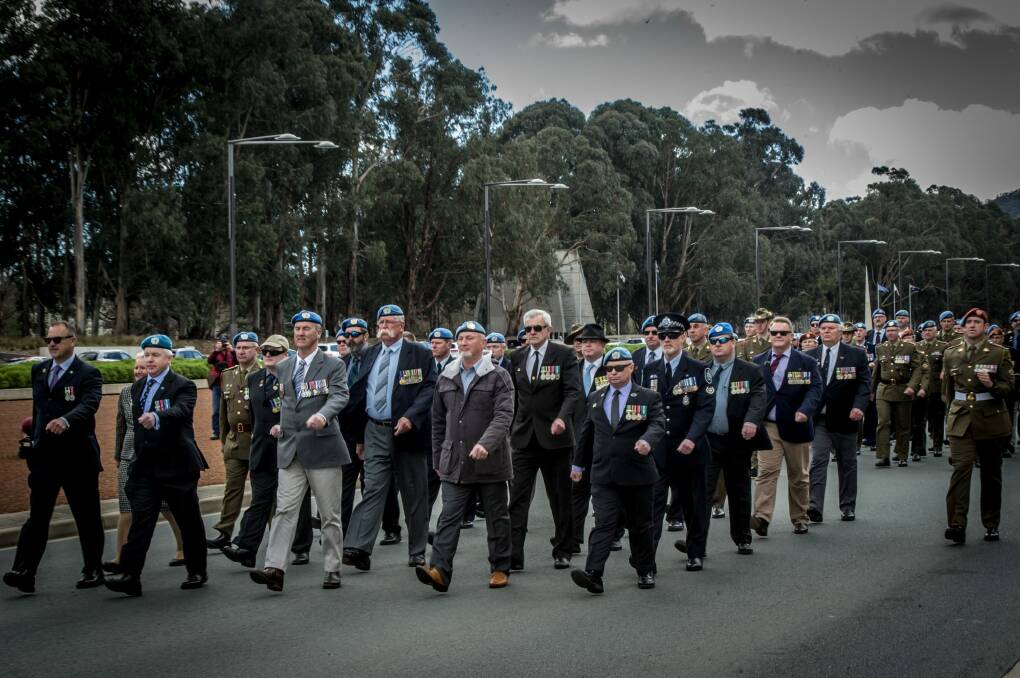 The dedication ceremony of the Australian Peacekeeping memorial on Anzac Parade in Canberra. Photo: Karleen Minney
