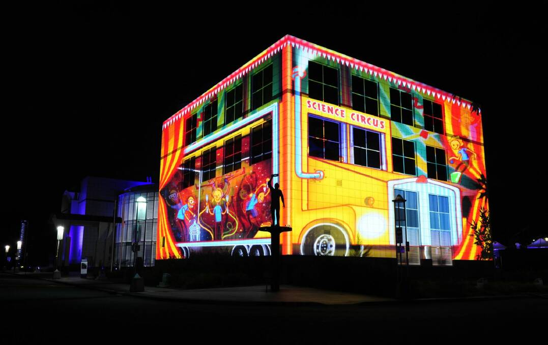 Questacon, the National Science and Technology Centre, illuminated for Enlighten Photo: Melissa Adams 