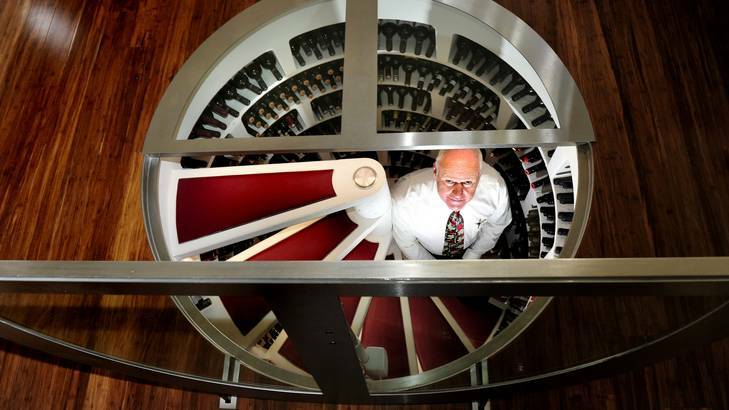 Bill McIntyre in his beautiful underground wine cellar at his home in Rivett, Canberra. Photo: Melissa Adams
