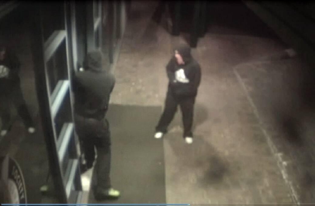 up to three people are wanted over an attempted robbery at a Kambah club. Photo: CCTV supplied by ACT Policing