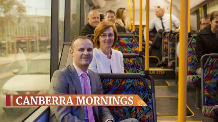 ACT Chief Minister Andrew Barr and Transport Minister Meegan Fitzharris have unveiled the government's new bus network. Photo: Jamila Toderas