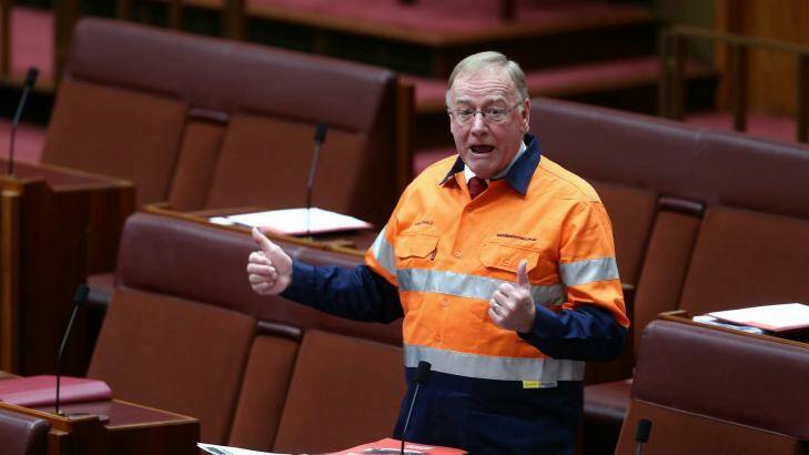 "Disorderly": Liberal senator Ian Macdonald appears in a high-vis Australians for Coal shirt. Photo: Alex Ellinghausen