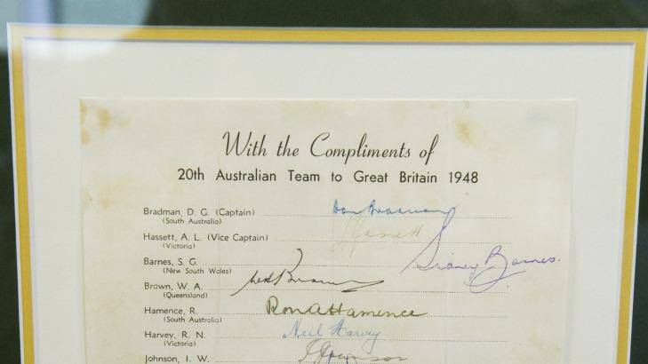 The team sheet signed by Don Bradman's 1948 Invincibles. Photo: Rohan Thomson