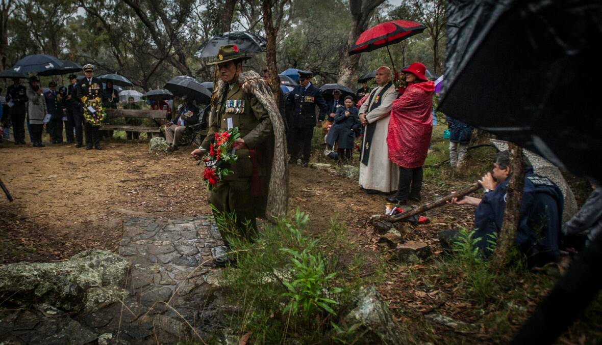 ANZAC day Aboriginal and Torres strait Islander commemoration ceremony on mt Ainslie, Canberra. Photo by Karleen Minney. Photo: Karleen Minney