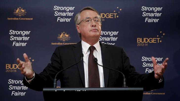 Treasurer Wayne Swan during the lock up press conference in Parliament House. Photo: Andrew Meares