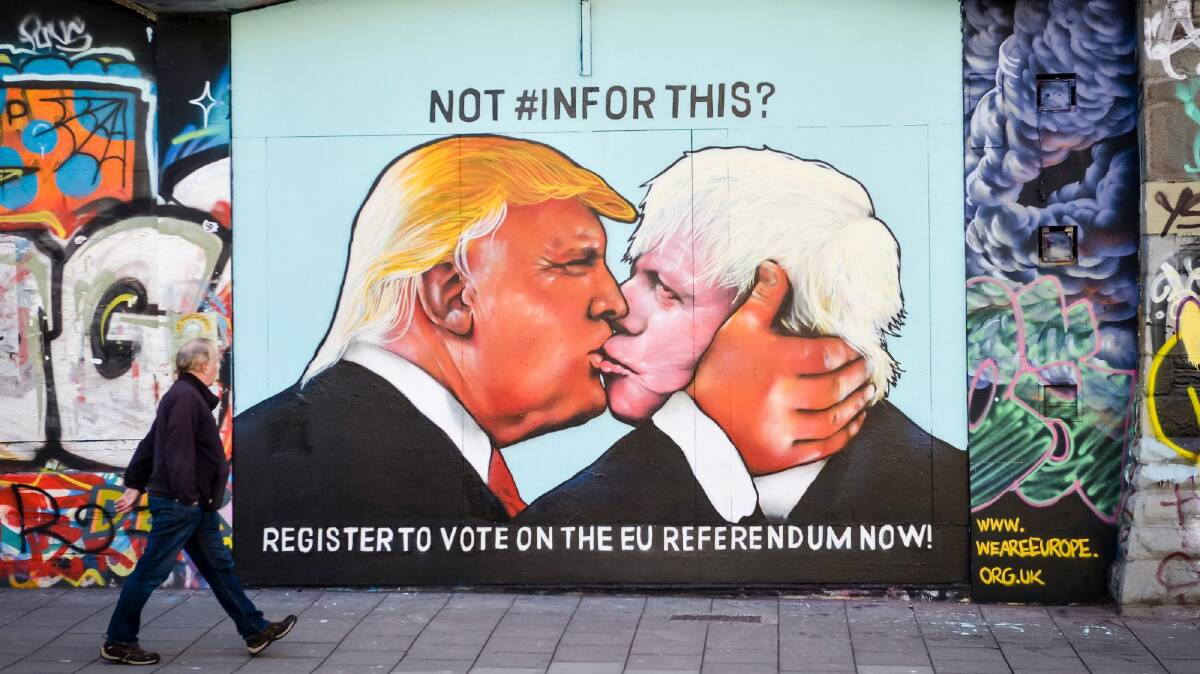 Donald Trump and Boris Johnson Brexit street art.