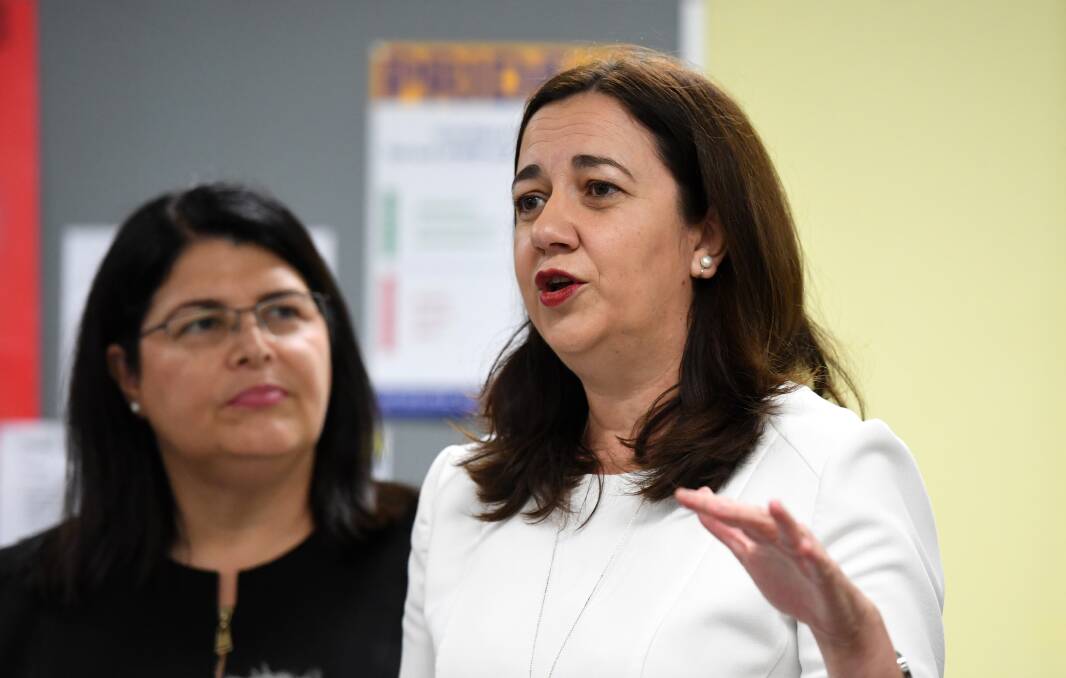 Queensland Premier Annastacia Palaszczuk and Education Minister Grace Grace at Bremer State High School on Tuesday. Photo: Dan Peled/AAP