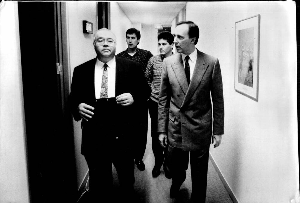 Laurie Oakes with then treasurer Paul Keating in 1991. Photo: Peter Morris