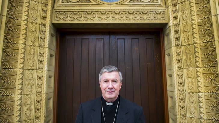 New Catholic Archbishop Christopher Prowse outside St Christopher's Cathedral in Manuka. Photo: Rohan Thomson