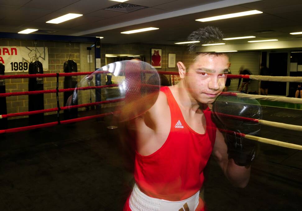 Focused on future: Canberra boxer Tristan Eldridge, 14, is the undefeated under-15 Australian champion in the 57-kilogram division.  Photo: Melissa Adams