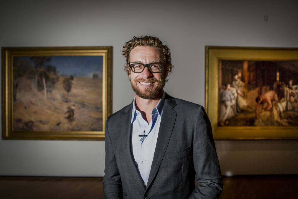 Actor Simon Baker toured the National Gallery of Australia's Tom Roberts exhibition. Photo: Jamila Toderas