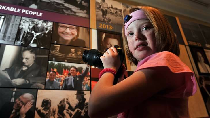 Sophie Deane, 12, from Melbourne, visits the Museum of Australian Democracy. Photo: Graham Tidy