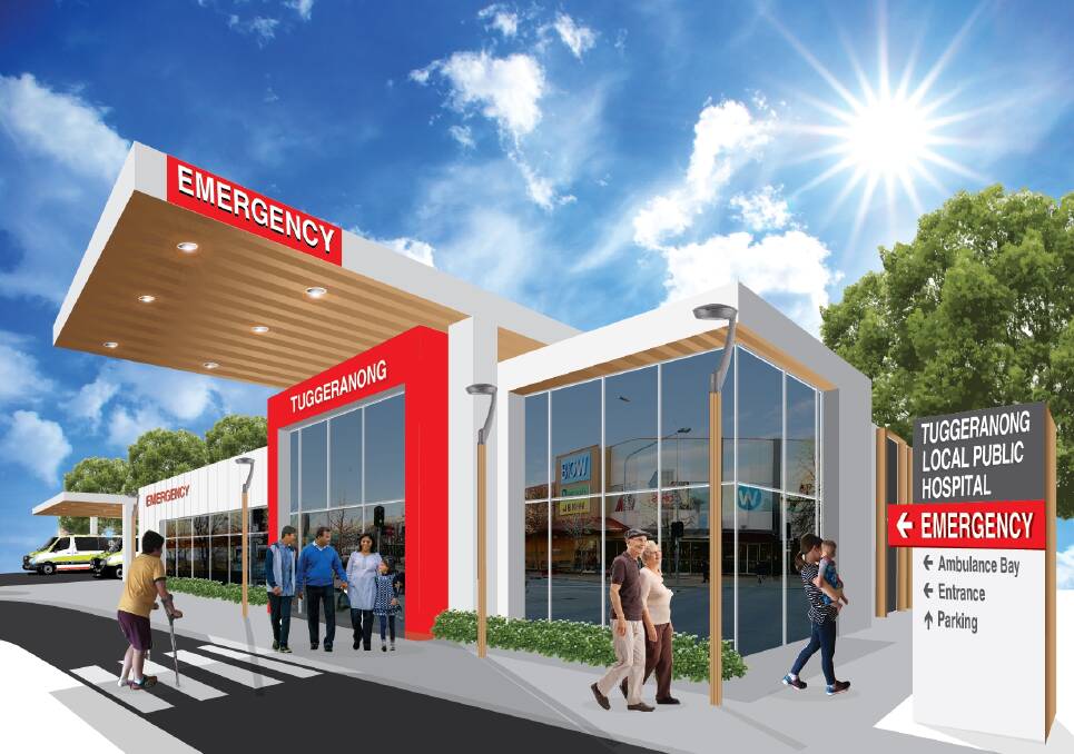 An artist's impression of the local public hospital in Tuggeranong, as proposed by the Canberra Liberals. Another would be built in Gungahlin. Photo: Supplied