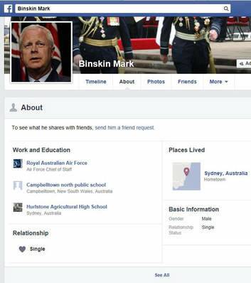 A screen grab from fake Mark Binskin facebook page showing fake profile and fake friend's profiles. Photo: Facebook
