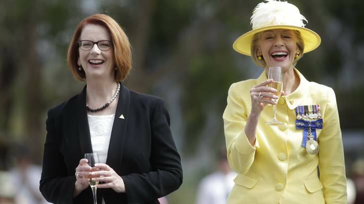 Prime Minister Julia Gillard and Governor General Quentin Bryce toast the Centenary of Canberra at the Foundation Stone ceremony in Canberra. Photo: Andrew Meares