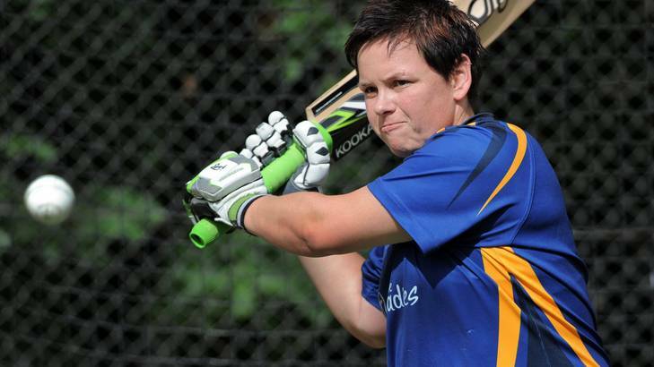 Canberra Meteors captain Kris britt batting in the nets. Photo: Graham Tidy