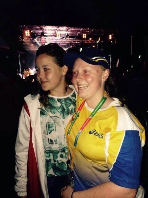 SELFLESS: Poland's Karolina Suminska, left, and Canberra's Ashleigh Lawrence after Lawrence won the Fair Play award at the International Children's Games.