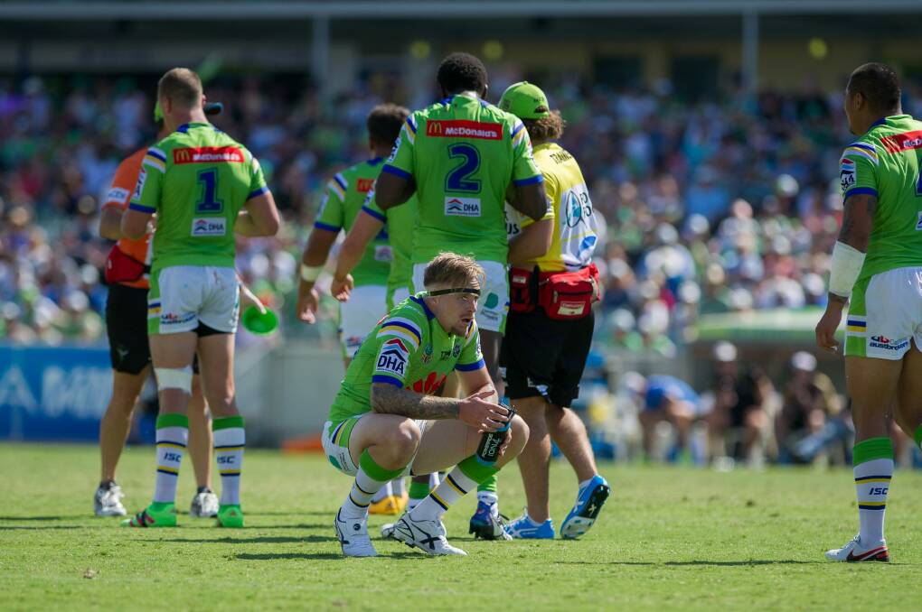 Raiders five-eighth Blake Austin was brilliant before going off with a suspected knee injury. Photo: Jay Cronan