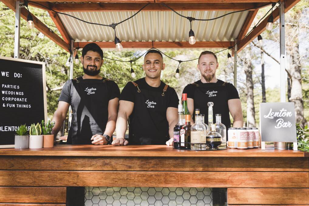 Lenton Bar brings the party, wherever it may be. From left, Manuk Samarasinghe, Amit Oberoi, and Matt Harris. Photo: Jamila Toderas