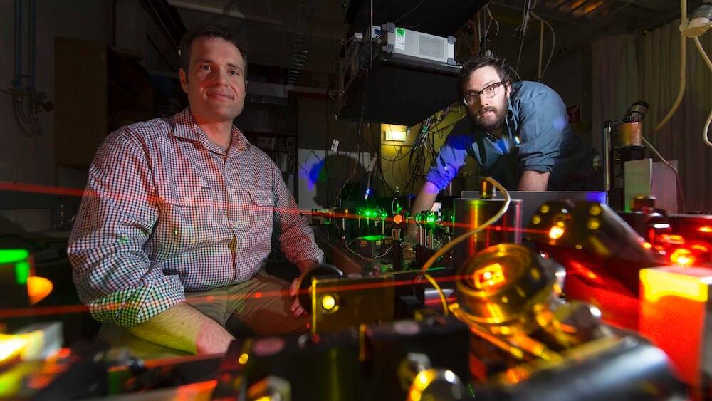 ANU physicists Marcus Doherty (left) and Michael Barson have come up with a design for a device that can analyse an object's chemical properties. Photo: ANU