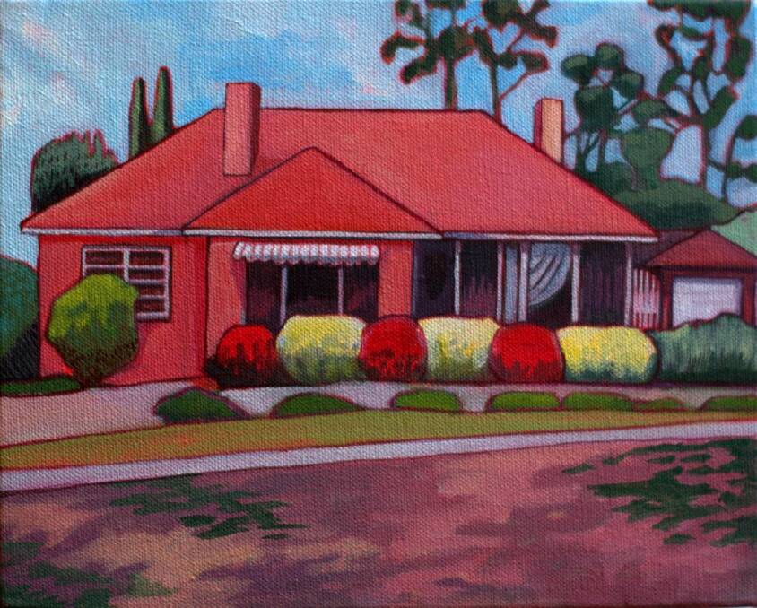 Paintings from Thea Katauskas' exhibition <i>Lawnscapes -Portraits of Canberran houses</i>. 74 David Street.