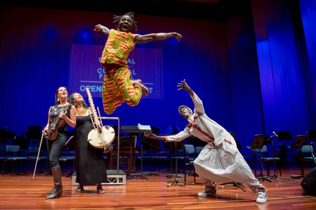 Lara Goodridge, Miriam Lieberman, Lucky Lartey and Pape Mbaye at opening night of the Multicultural festival at Llewellyn Hall. Photo: Jay Cronan