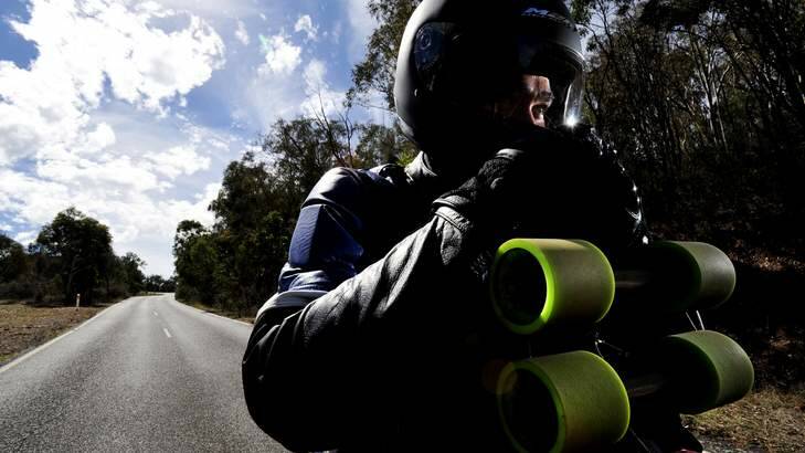 Streetluger Michael O'Keefe heading to Cooma for the Cherry Bomb Gravity Festival. Photo: Jay Cronan