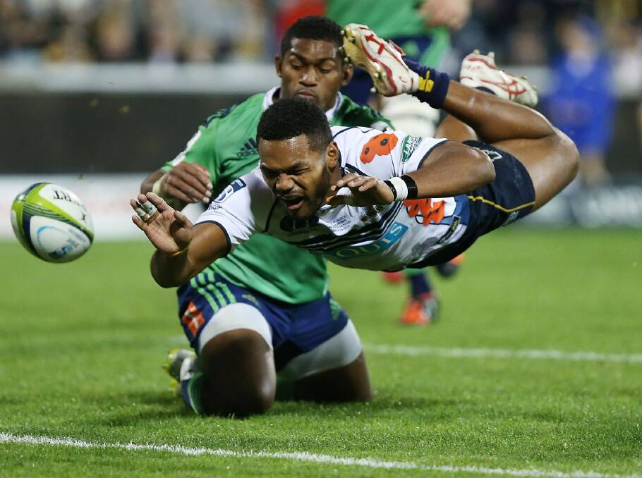 Henry Speight of the Brumbies drops the ball while attempting to score a try against the Highlanders. Photo: Getty Images