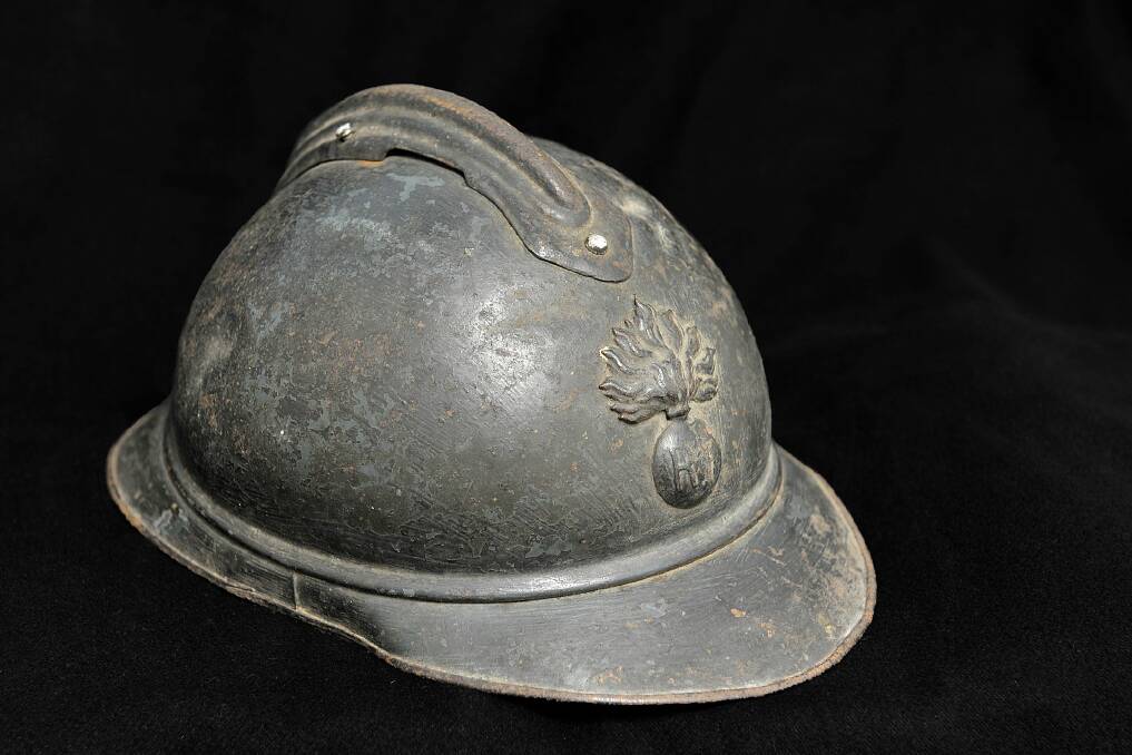 An M15 Adrian steel helmet, like the one Canberra man Igor Dopita's great-grandfather Alfred Bernard was wearing when he was shot while serving with the French army in World War I. Photo: WikiCommons