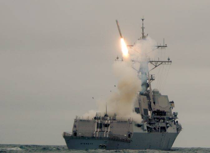 A Tomahawk missile is launched during a test in 2010 in the Pacific Ocean. Photo: USNavy
