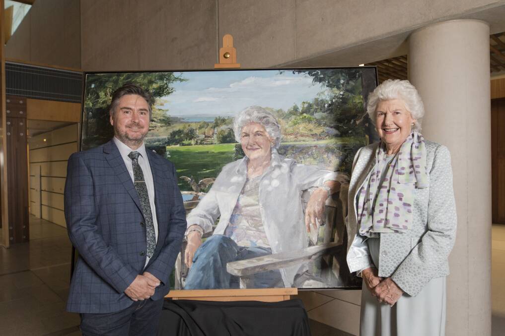 Tamie Fraser and artist Evert Ploeg with At Thurulgoona, unveiled at the National Portrait Gallery.  Photo: Jamila Toderas