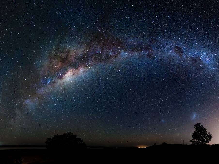 A panorama of the Milky Way over Lake George.  Photo: Glenn Martin
