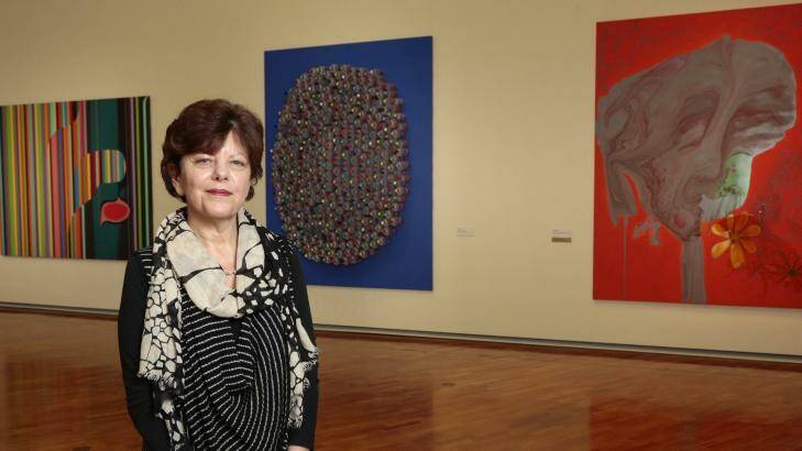 National Gallery of Australia senior curator Deborah Hart with some of the works by Australian painter Dale Frank. Photo: Jeffrey Chan