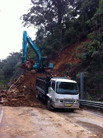 Council workers have been trying to clear debris blocking the highway since Friday. Photo: Eurobodalla Shire Council
