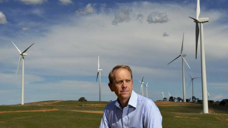 ACT MLA, Simon Corbell at the Acciona Energy wind farm at Gunning. Photo: Graham Tidy