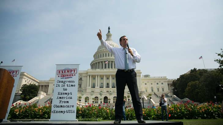 Republican Ted Cruz speaks during the "Exempt America from Obamacare" rally, on Capitol Hill. Photo: Getty Images