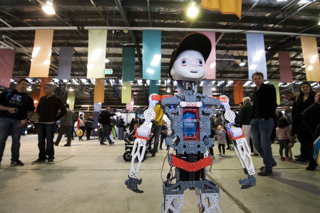 One of Andrew Corson's meccanoid robots at Science in ACTion at the Old Bus Depot Markets. Photo: Dion Georgopoulos