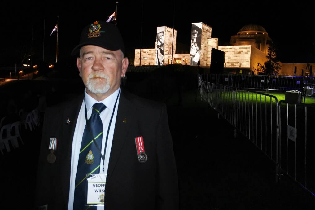 Former army apprentice Geoff Wilson arrived early for the dawn service at the Australian War Memorial. Photo: Blake Foden