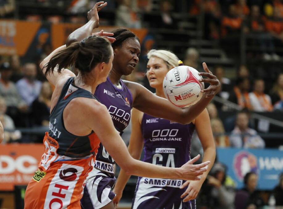 Visiting star: Romelda Aiken keeps possession at Sydney Olympic Park Sports Centre. Photo: Getty Images