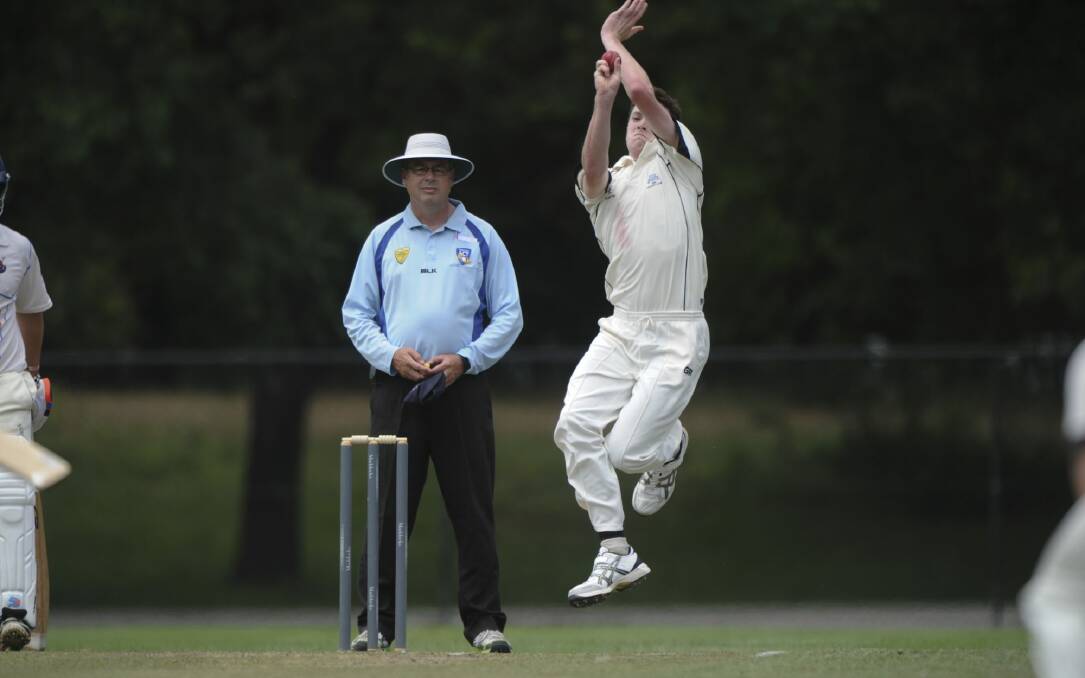 ANU bowler Matt Edwards in action.