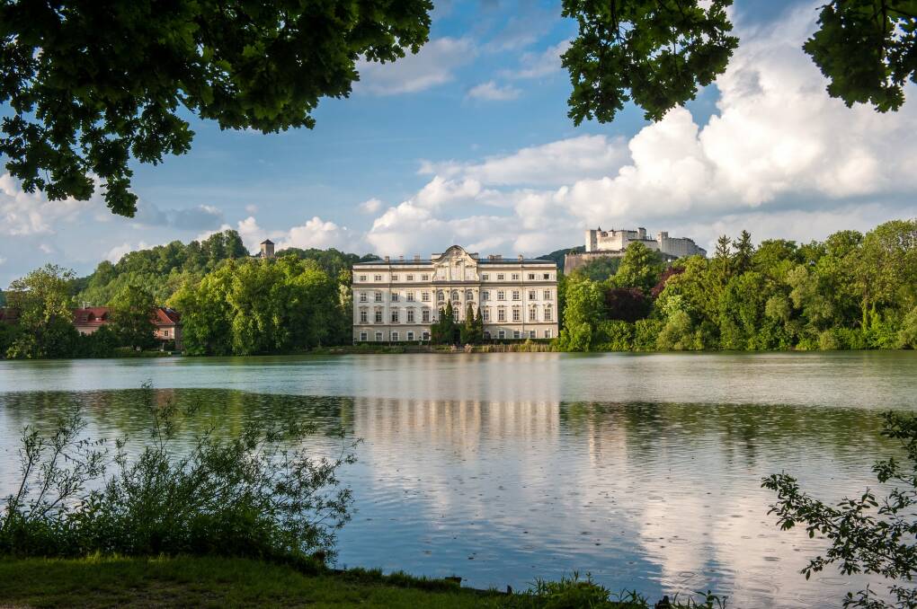The Hotel Schloss Leopoldskron, Salzburg, where the gazebo and adjoining lake scenes, among others, were filmed.