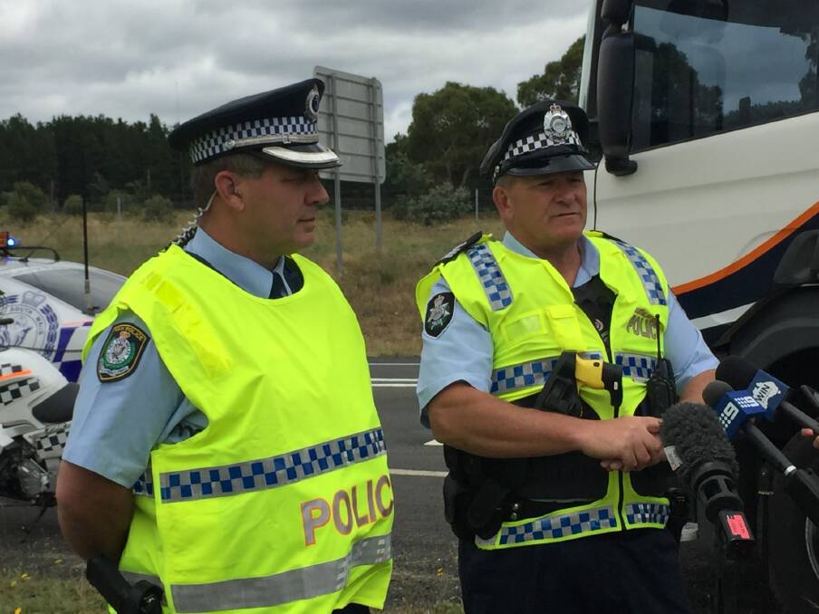 Inspector Mick Handley from NSW Police (left) and Sergeant Marcus Boorman from ACT Policing announce a joint crackdown on dangerous driving. Photo: Supplied