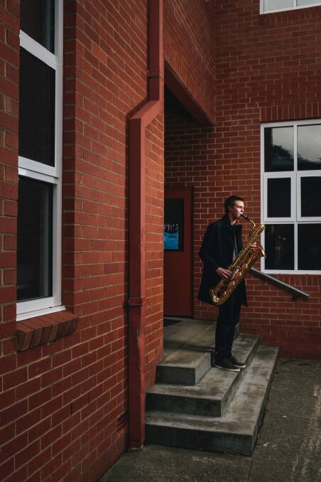 Quinn Weber of Year 12 plays the saxophone at Canberra Grammar. Photo: Rohan Thomson
