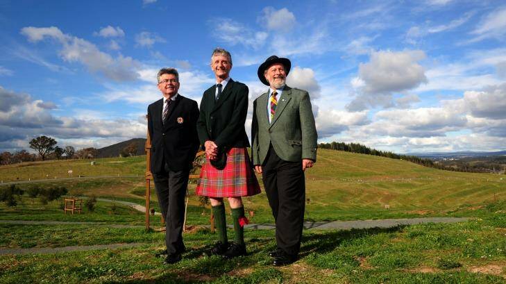 From left, Canberra Scots Athol Chalmers, of Fadden, Jack Arthur, of Holt, and Malcolm Buchanan, of McKellar, ahead of Scotland's independence referendum on September 18. Photo: Melissa Adams