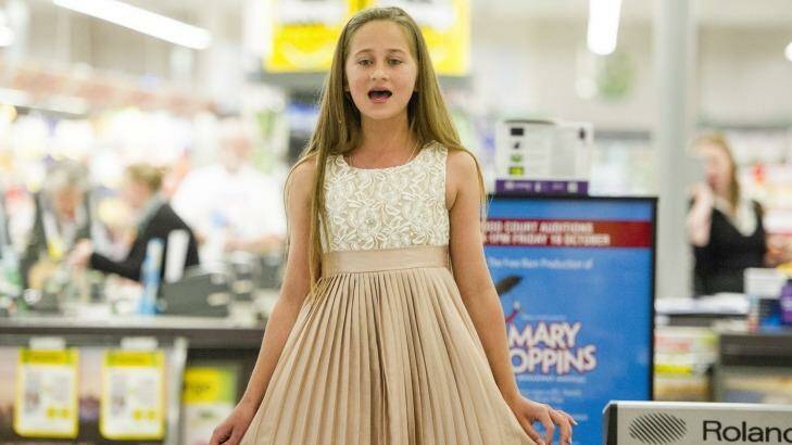 Young hopeful: Katie Gordon auditions for Mary Poppins the musical at Majura Park shopping complex. Photo: Jay Cronan